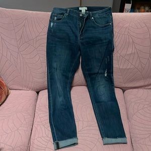 Dark ripped H&M rolled skinny jeans